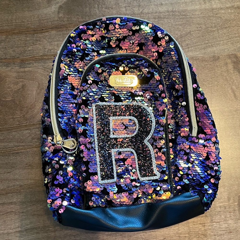 Girls Justice “R” Sequin Mini Backpack
